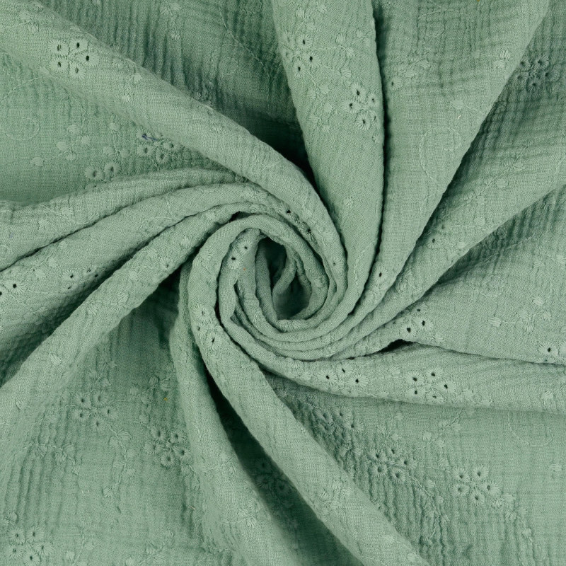 Soft Green Embroidered Double Gauze from Nikaho by Modelo Fabrics