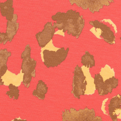 Tan Animal on Coral Rayon Jersey From Santa Anna by Modelo Fabrics
