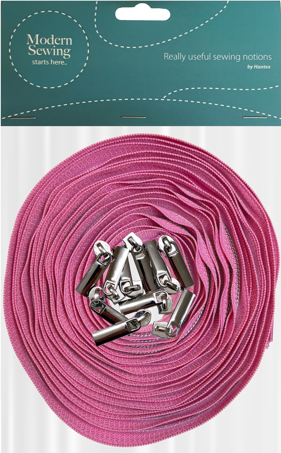 Bright Pink With Silver Teeth #5 Continuous Zip With Pulls - 5m Tape / 10 Pulls