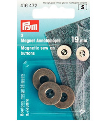 Prym Magnetic Sew-on Buttons 19mm Antique Brass 3pcs