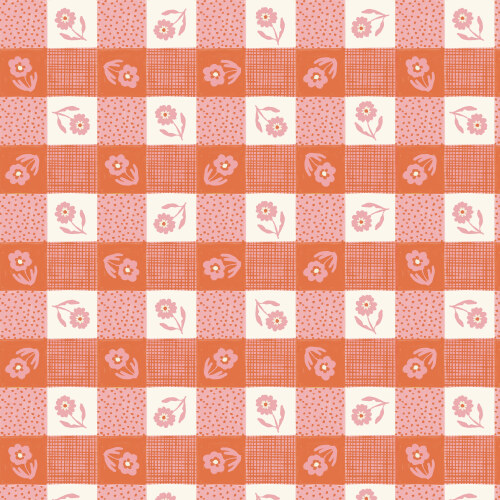 Gingham from Happy Homestead in Pink/Orange by Samantha Johnson for Cloud9 Fabrics (Avail Jun)