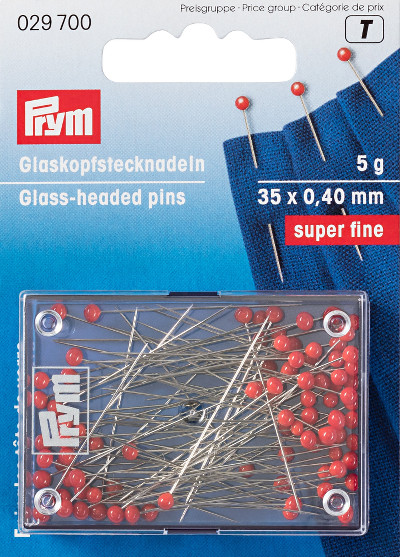 Prym Glass Headed Pins - Red - 35 X 0.40 Mm
