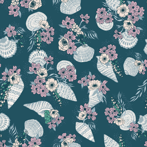 Sea Bouquet in Dark Teal from Seashell Serenade by Jayme Murray for Cloud9 Fabrics (Avail Jun)