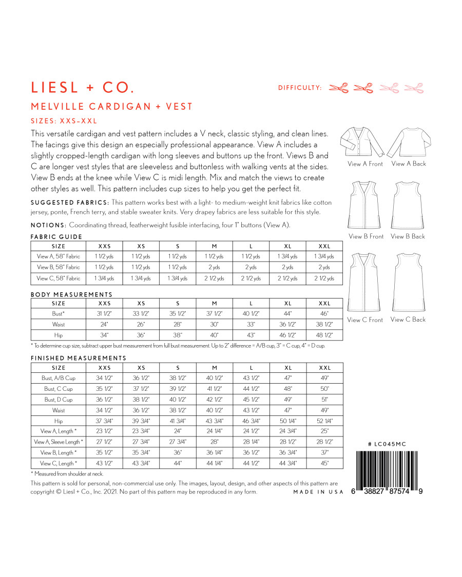 Melville Cardigan & Vest Pattern by Liesl + Co