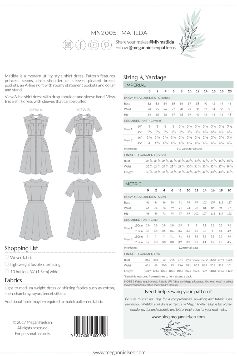 Matilda Dress Pattern By Megan Nielsen By Megan Nielsen