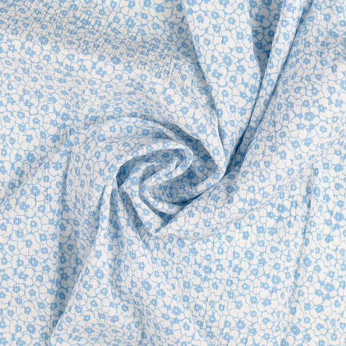 Light Blue Floral Print Viscose Seersucker from Kaita by Modelo Fabrics