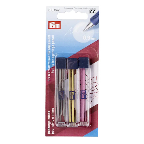 Prym Refills For Cartridge Pencil (610840) 0.9mm Yellow, Black & Pink (18 pieces)