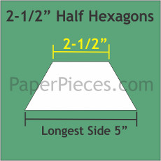 2.5 Inch Half Hexagons 25 Pieces - Paper Piecing