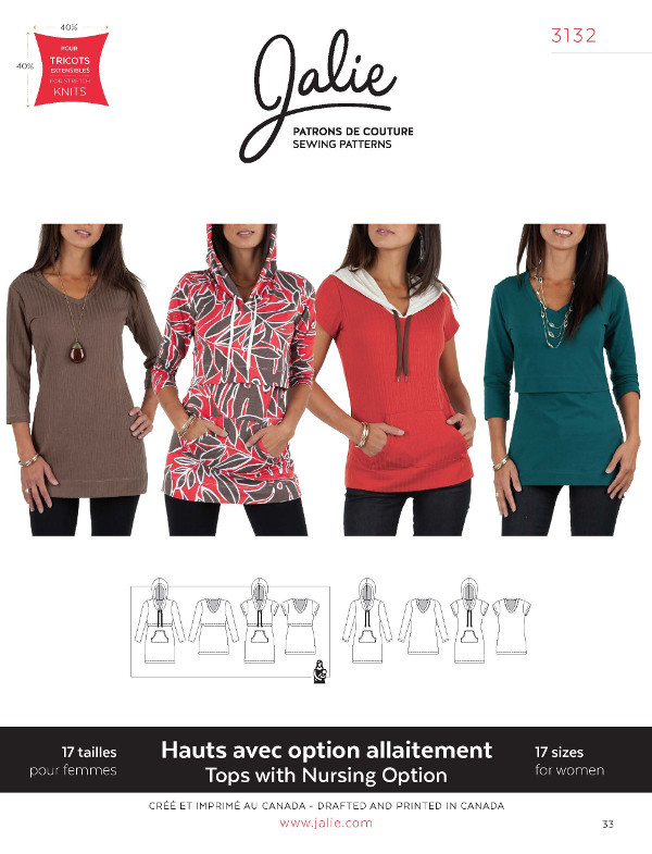 Nursing Tee And Hoodie Pattern by Jalie