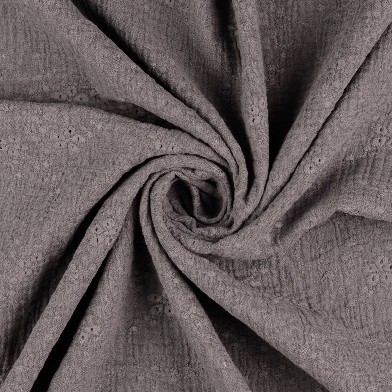 Dark Grey Embroidered Double Gauze from Nikaho by Modelo Fabrics