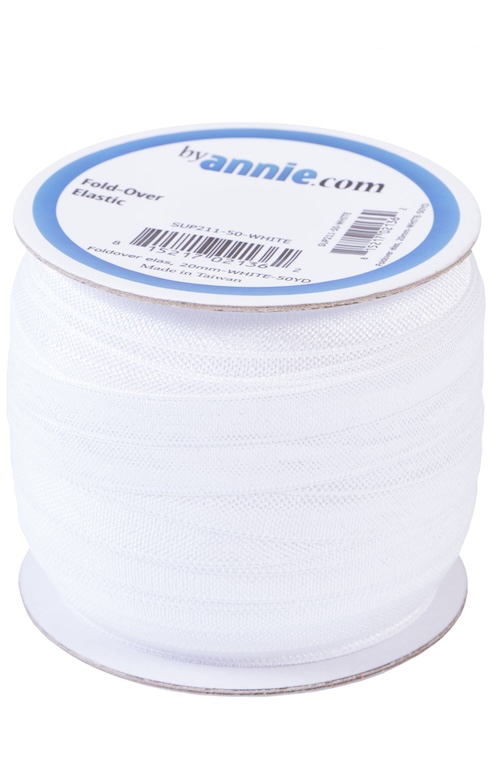 White Foldover Elastic 20mm x 50yds (45.7m) From ByAnnie (SUP211-50-WHITE)