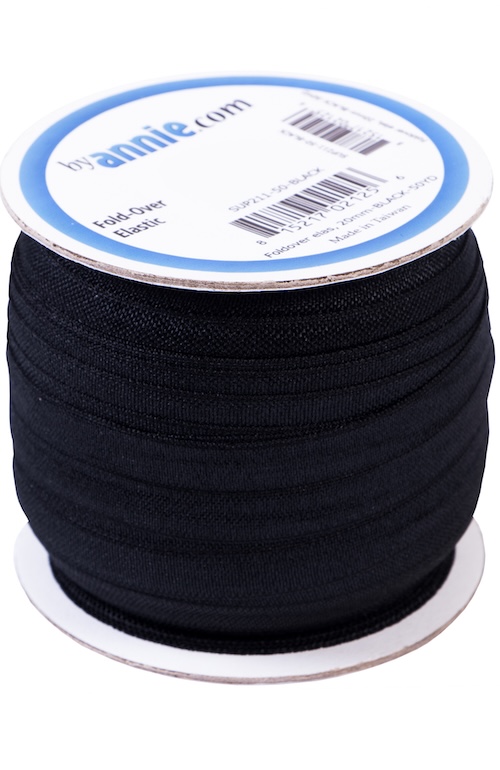 Black Foldover Elastic 20mm x 50yds (45.7m) From ByAnnie (SUP211-50-BLACK)