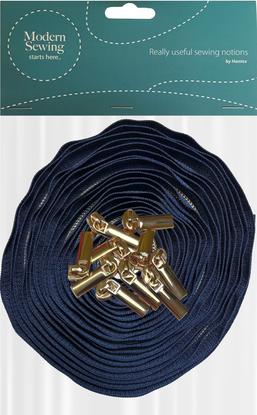 Dark Blue With Gold Teeth #5 Continuous Zip With Pulls - 5m Tape / 10 Pulls
