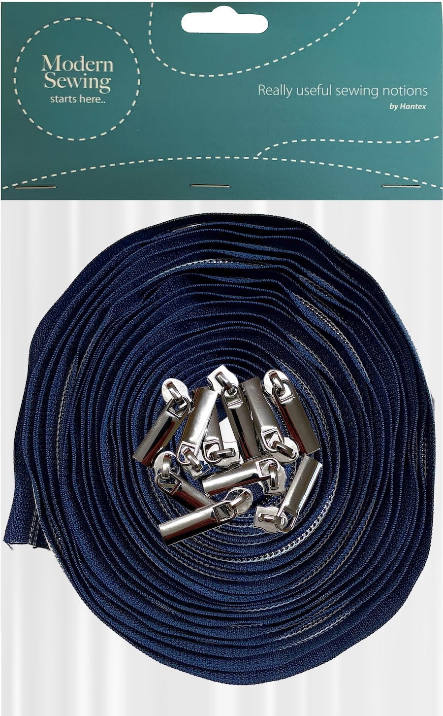 Dark Blue With Silver Teeth #5 Continuous Zip With Pulls - 5m Tape / 10 Pulls