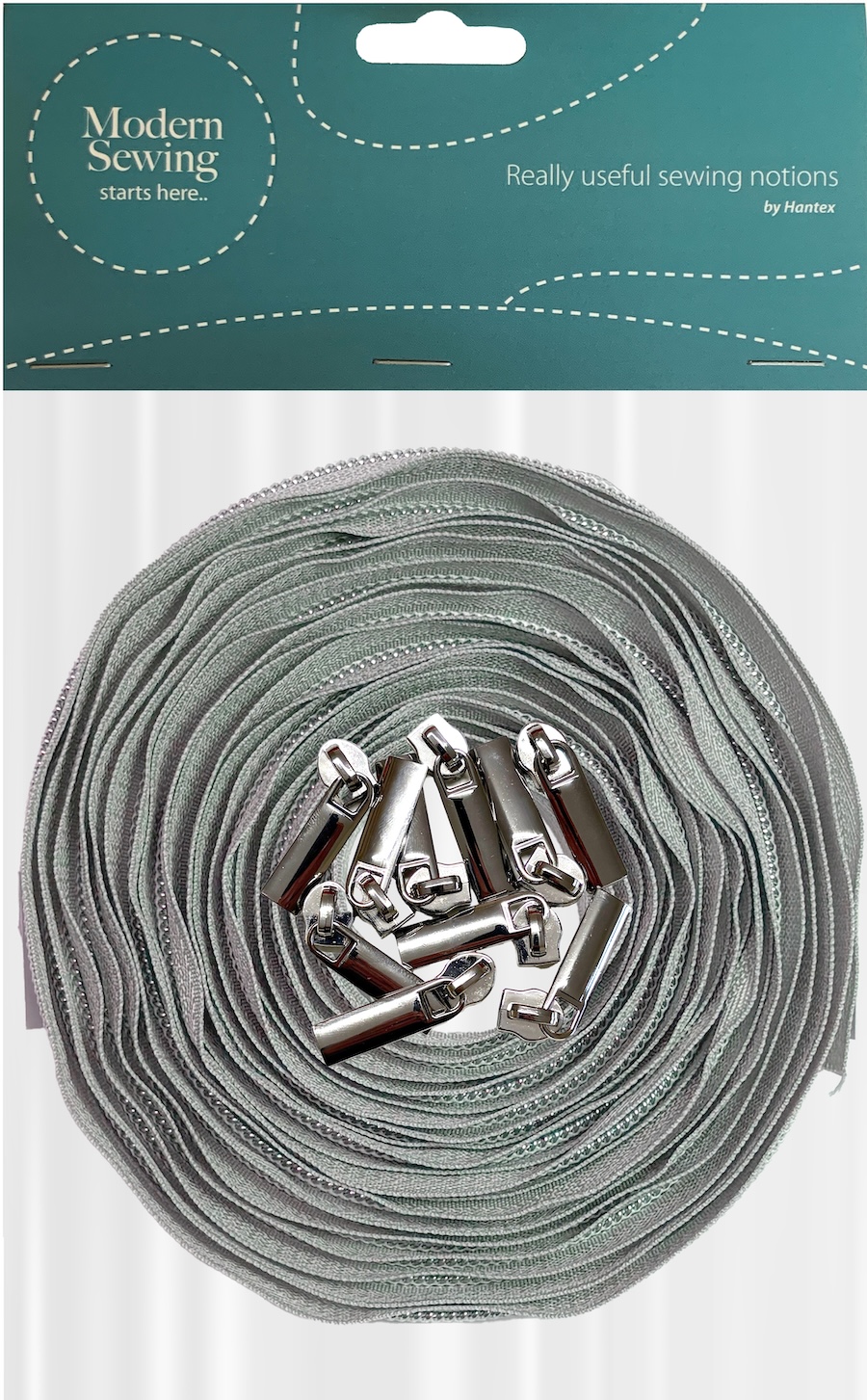 Grey With Silver Teeth #5 Continuous Zip With Pulls - 5m Tape / 10 Pulls